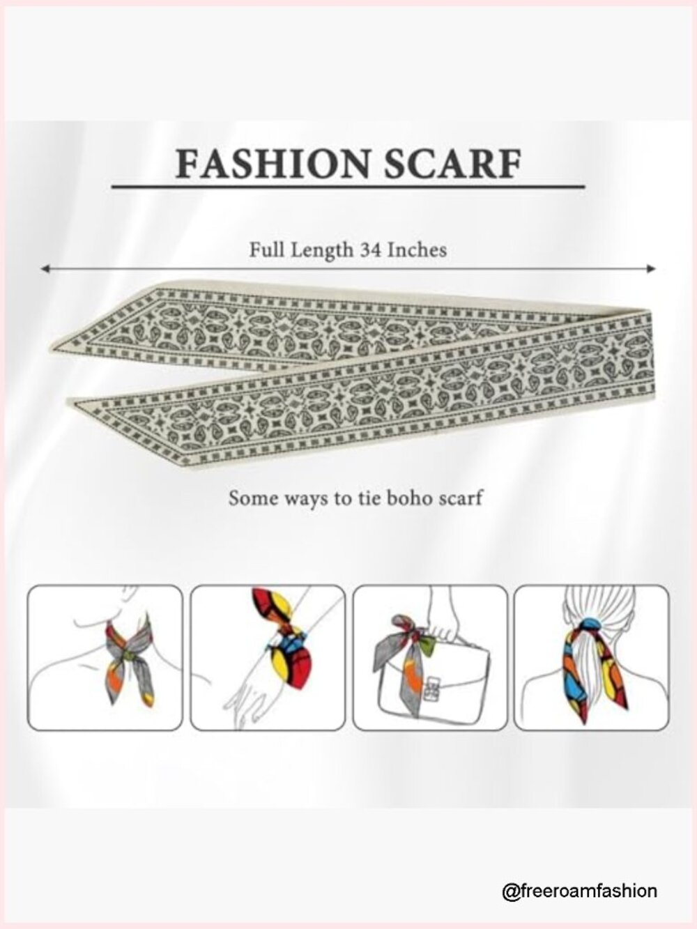 4 Silk Scarves Multi-Function Fashion Headband Neck Hair Handbag Decor - Picture 3 of 7